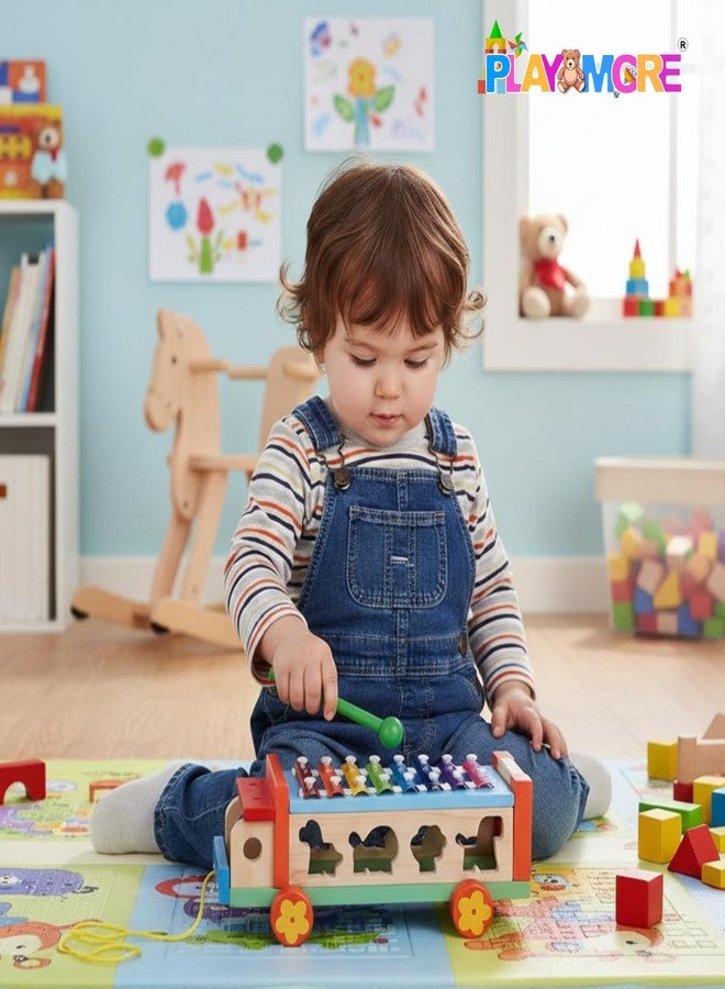 بلاي مور لعبة شاحنة موسيقية خشبية 3 في 1 من بلايمور مع إكسيليفون، مجموعة أدوات تعليمية للأطفال الصغار، ألعاب فرز الأشكال، ألعاب خشبية للأطفال بعمر سنة واحدة، إكسيليفون مكعبات للأطفال، لعبة تعليمية (12 شهرًا فأكثر) - Image 4